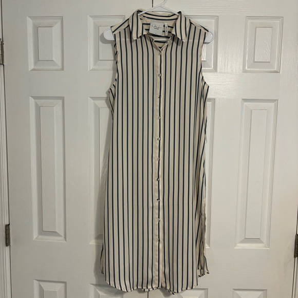 L'Academie Striped Button Down Sleeveless Shirt Dress - Picture 1 of 8